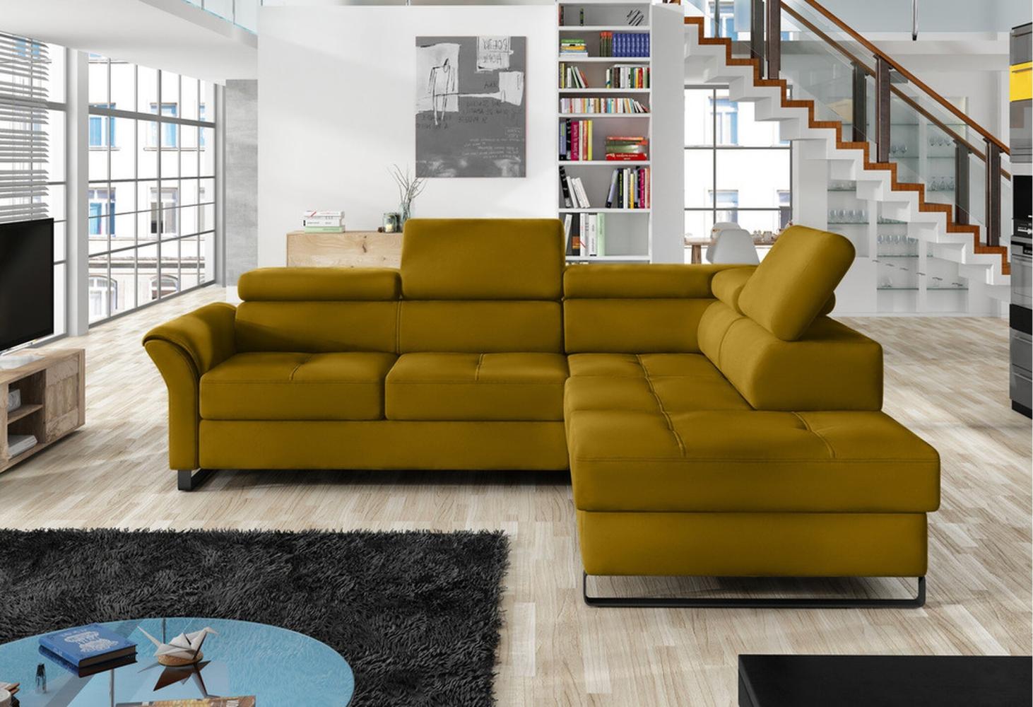 Stylefy Aventine Ecksofa Velours Gelb Rechts Bild 1