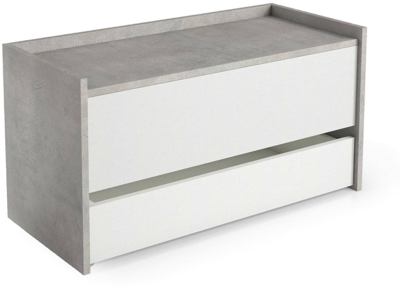 Dmora Brust Sogno, modernes Eingangsmöbel mit Schuhregal, Truhentruhe mit zwei Behältern, 100 % Made in Italy, 90 x 40 x 46 cm, Weiß und Zement, Bild 1