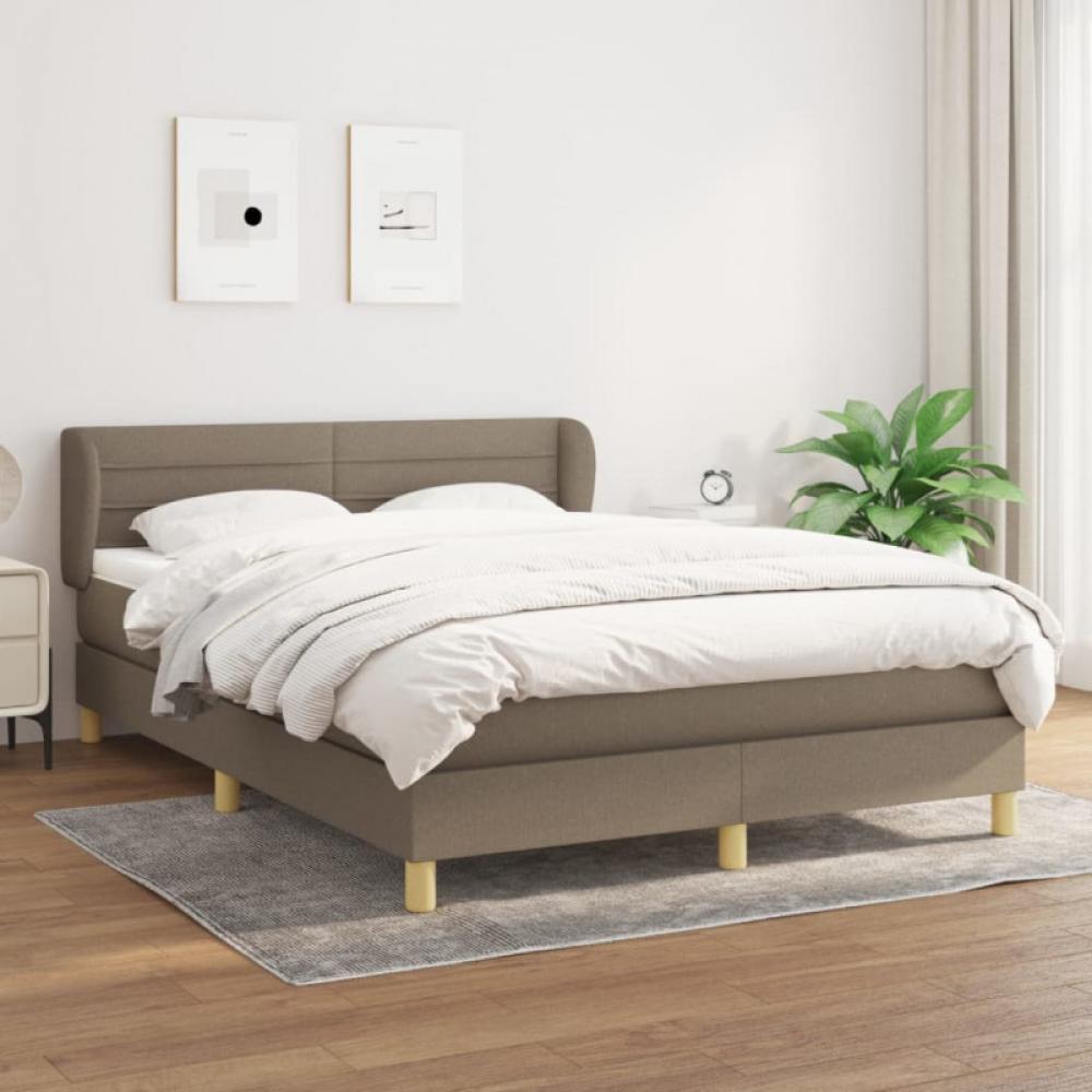 Doppelbett, Polsterbett mit Matratze Hellgrau 140x190 cm Stoff Taupe 140 x 200 cm Bild 1