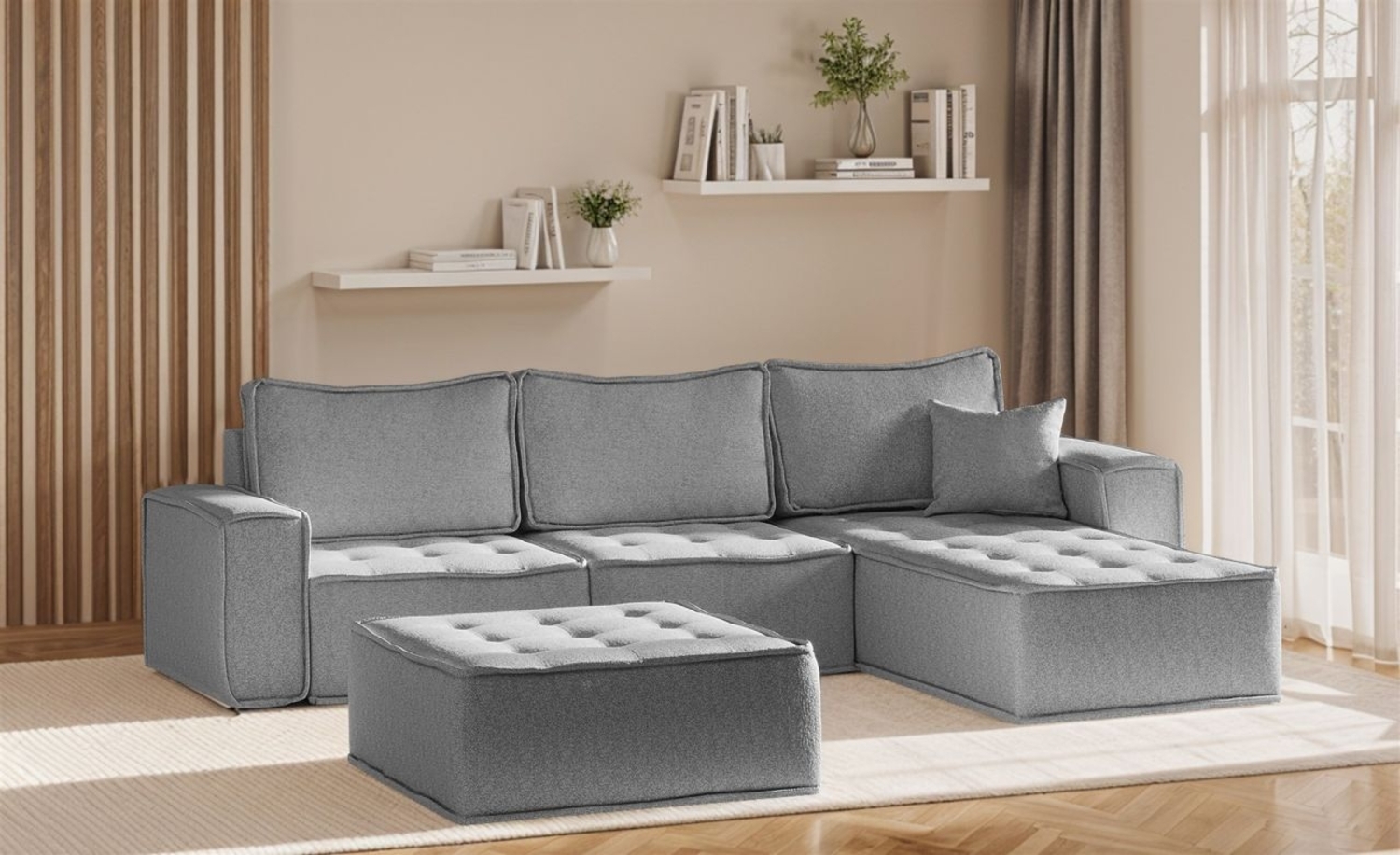 Ecksofa Modulsofa 4-teilig SANDE Stoff Raven Grau Ottomane Rechts Bild 1