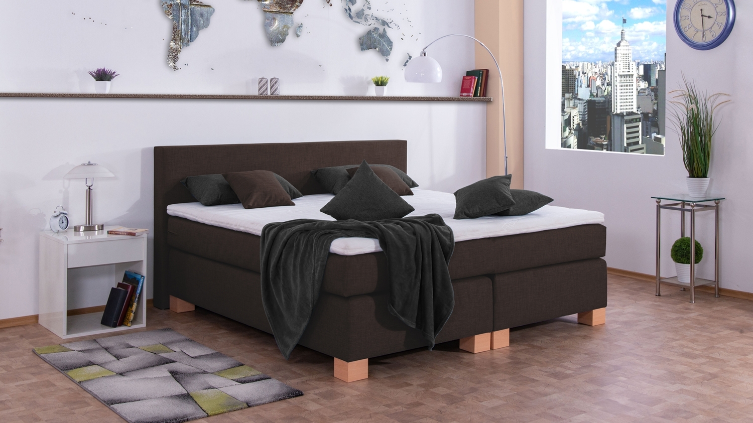 Meisterbetten Boxspringbett Vita 160x220 in W-Dark Brown, Matratzenbezug Nano, Komfortschaum-Topper Bild 1