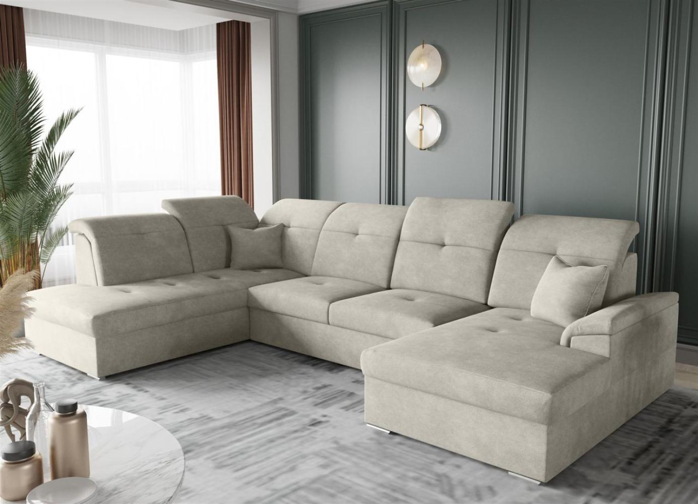 Wohnlandschaft Schlafsofa FREJA Stoff Brooklyn Beige Langer Schenkel Links Bild 1