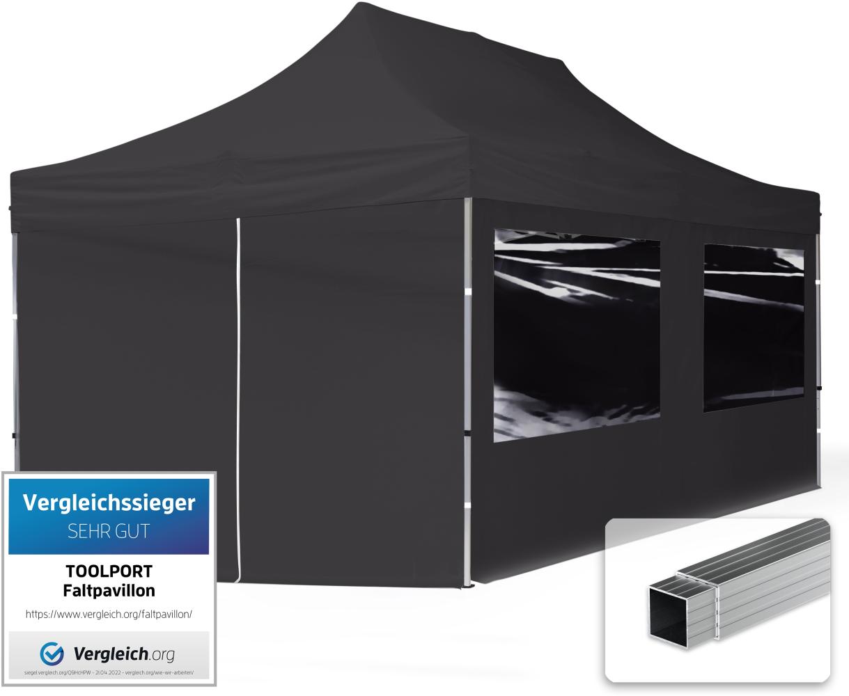 3x6 m Faltpavillon, ECONOMY Alu 32mm, Seitenteile mit Panoramafenstern, schwarz Bild 1