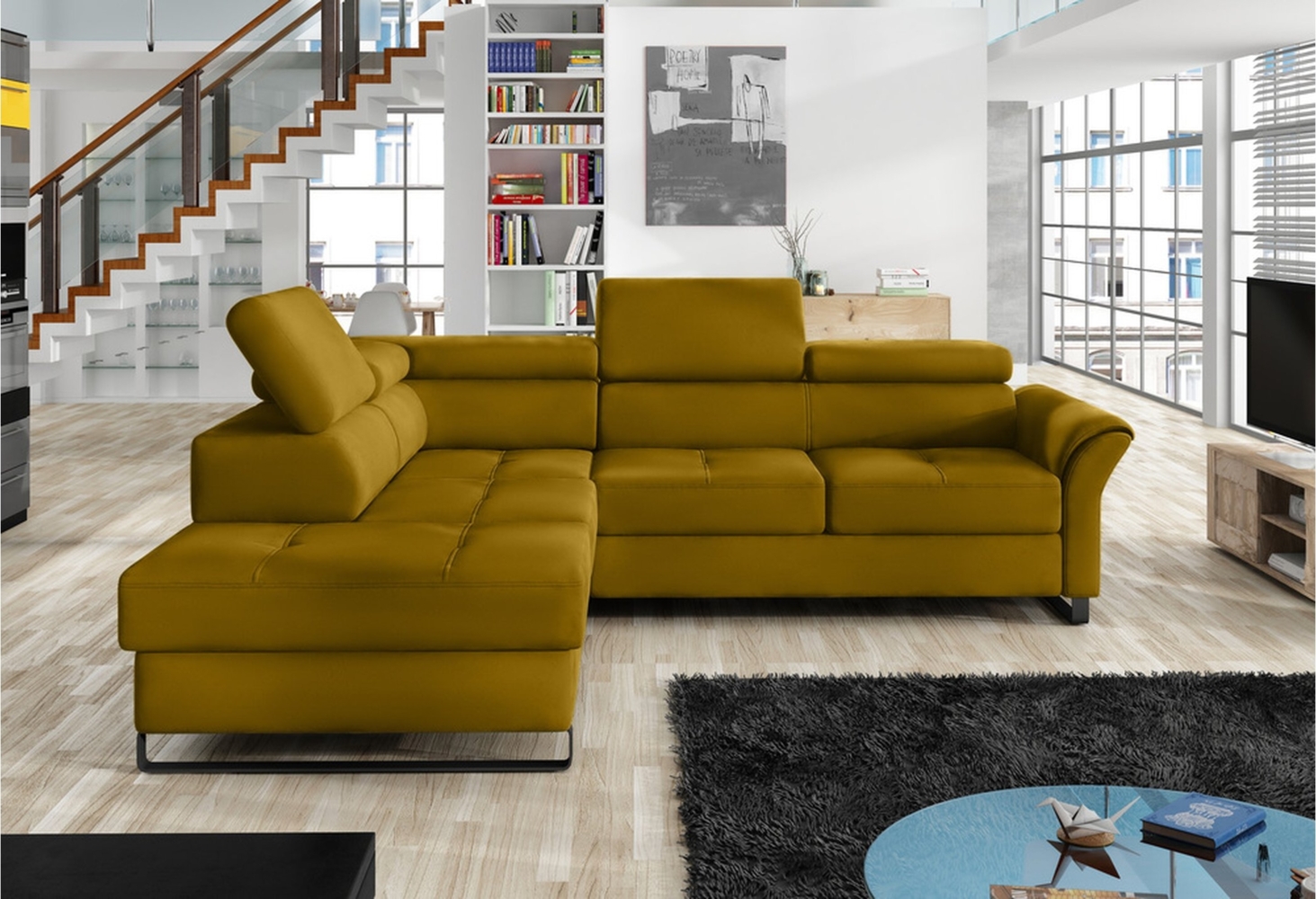 Stylefy Aventine Ecksofa Velours Gelb Links Bild 1