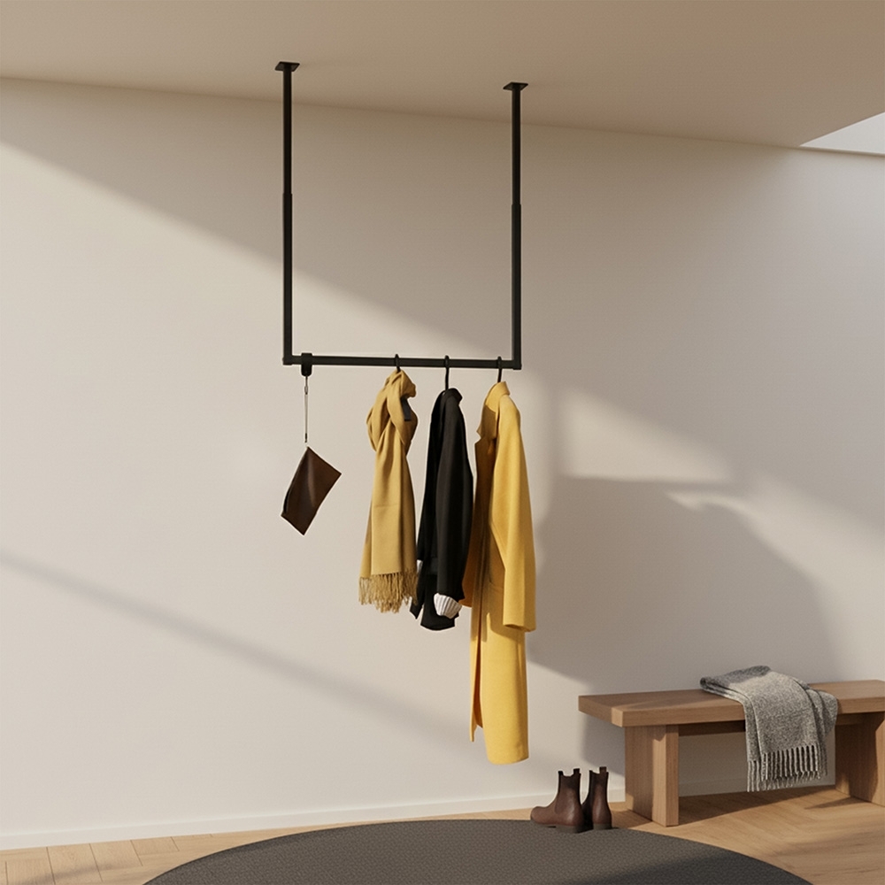 HOME DELUXE Garderobenleiste aus Metall inkl. Kleiderbügel und S-Haken SWAY Schwarz Bild 1