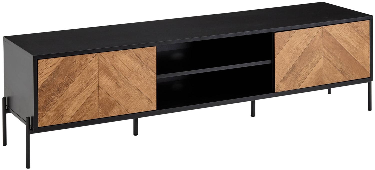 Lowboard Holz Schwarz / Eiche-Dekor 163x45x40 cm TV-Kommode mit zwei Türen Bild 1