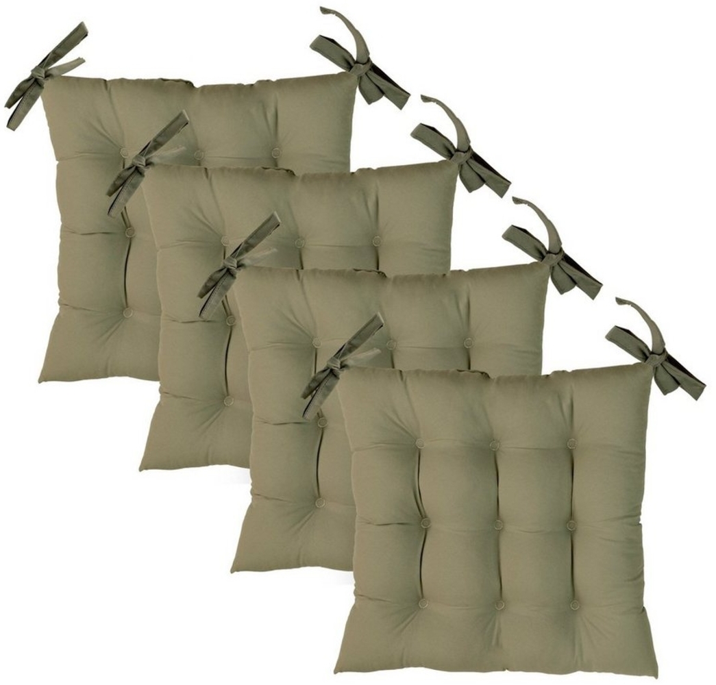 Komfortec Stuhlkissen 40x40 cm Stuhlkissen mit Bändern, Wasserabweisend Dekokissen, 4er Set 100% Mikrofaser Sitzkissen 110 g/m² Bild 1