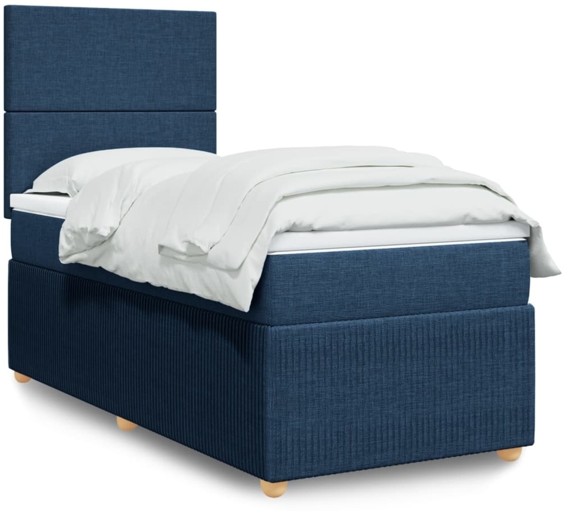 vidaXL Boxspringbett mit Matratze Blau 90x190 cm Stoff 3291910 Bild 1