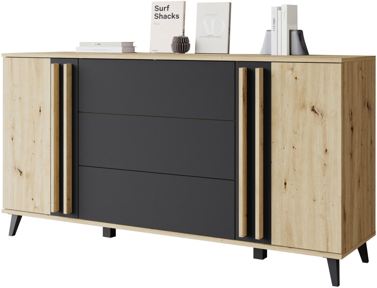 Kommode Hailea 150 (Farbe: Artisan Eiche / Schwarzer Graphit + Artisan Eiche) Bild 1