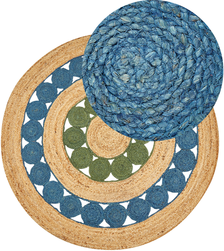 Teppich Jute blau grün ⌀ 140 cm Kurzflor HOVIT Bild 1
