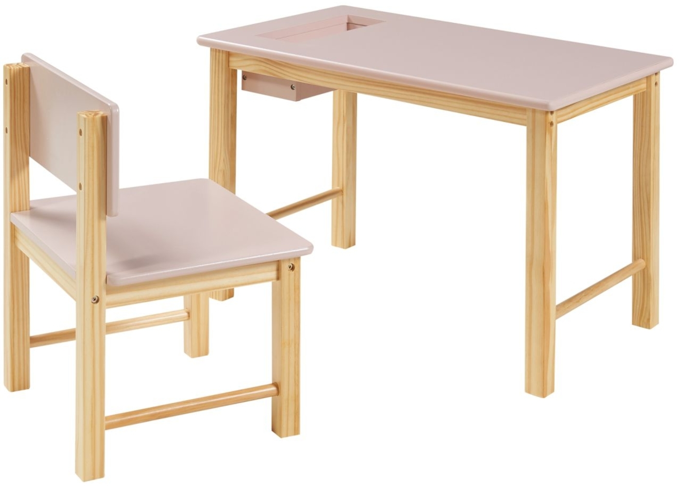 DELUKE® Kinderschreibtisch mit Stuhl JERRI - Kiefernholz Basteltisch mit Stuhl Kindertisch Maltisch Möbelset für Kinder Rosa Bild 1