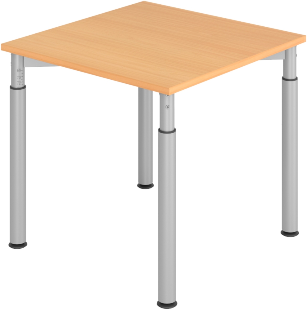 bümö höhenverstellbarer Schreibtisch 80x80 cm in Buche, Gestell silber - PC Tisch höhenverstellbar & klein, höhenverstellbarer Tisch Büro, kleiner Computertisch verstellbar, Y-Serie, YS-08-6-S Bild 1