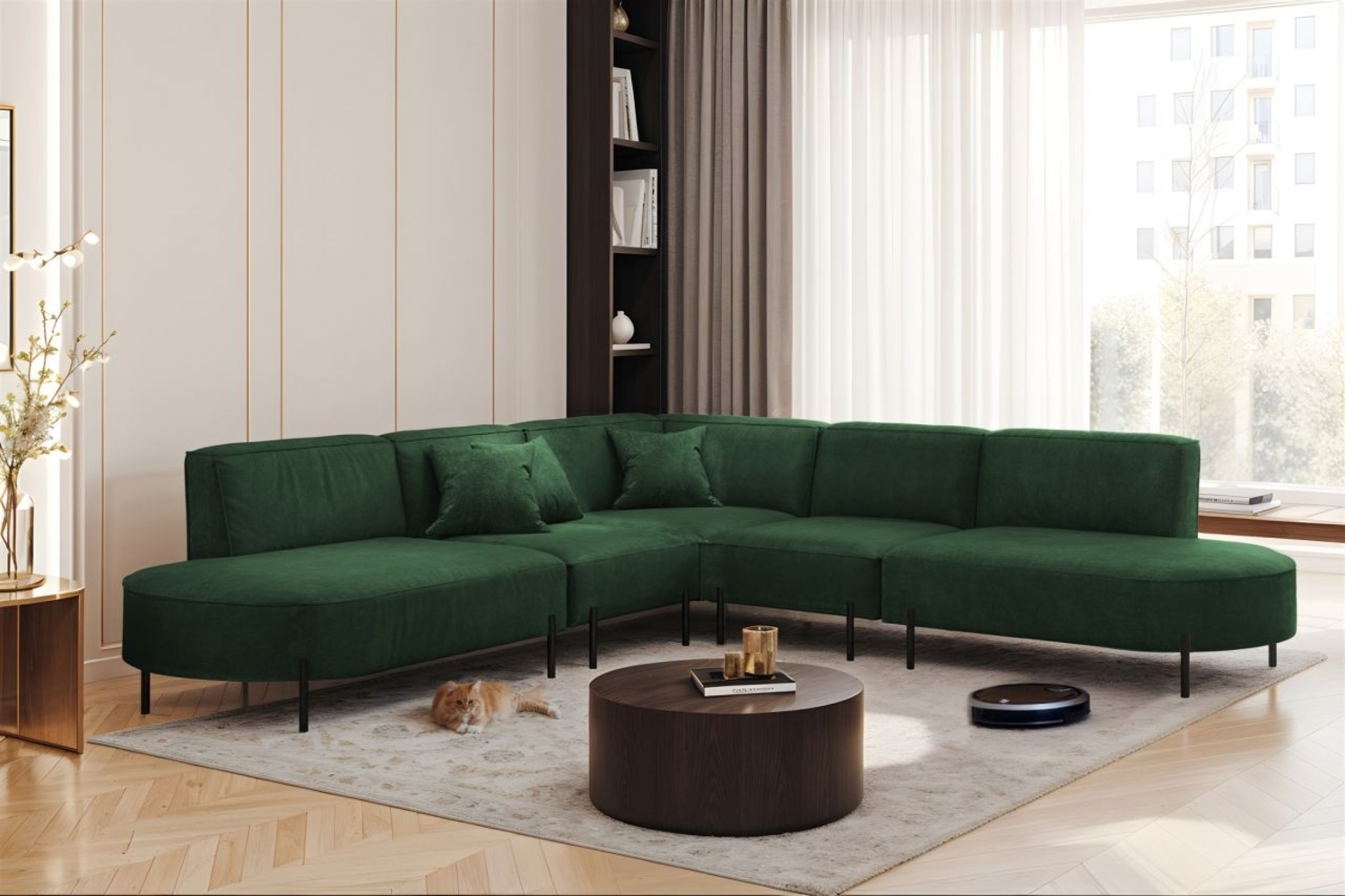 Ecksofa Designersofa VALENCIA Stoff Noel Dunkelgrün Universal Bild 1