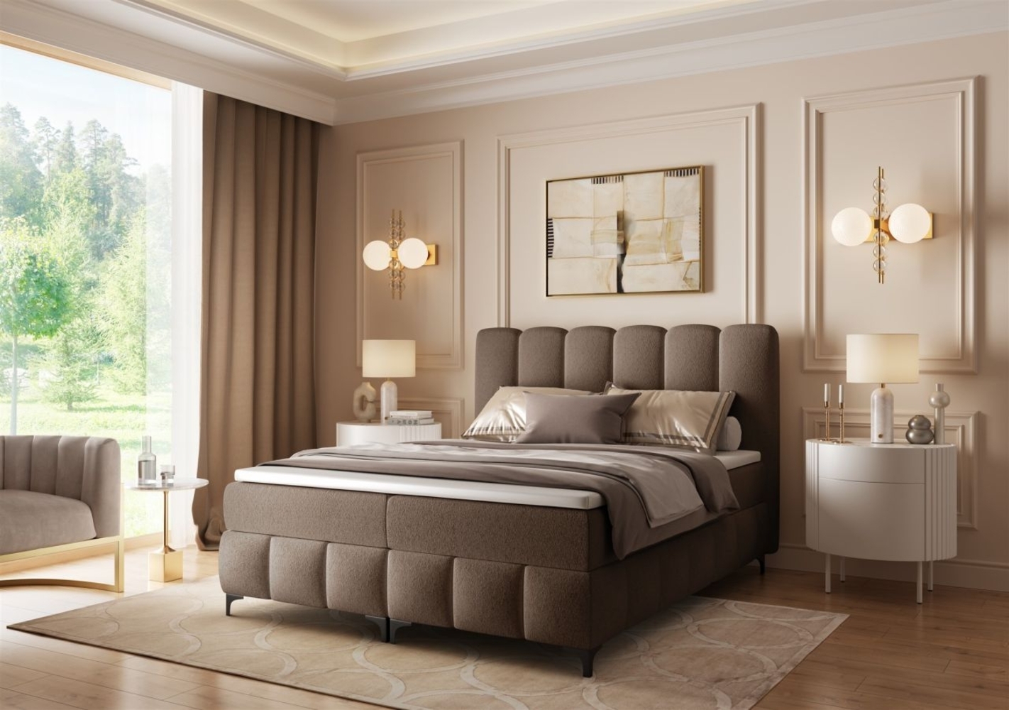 Boxspringbett Schlafzimmerbett ISABEL 160x200cm in Stoff Prime Braun Bild 1