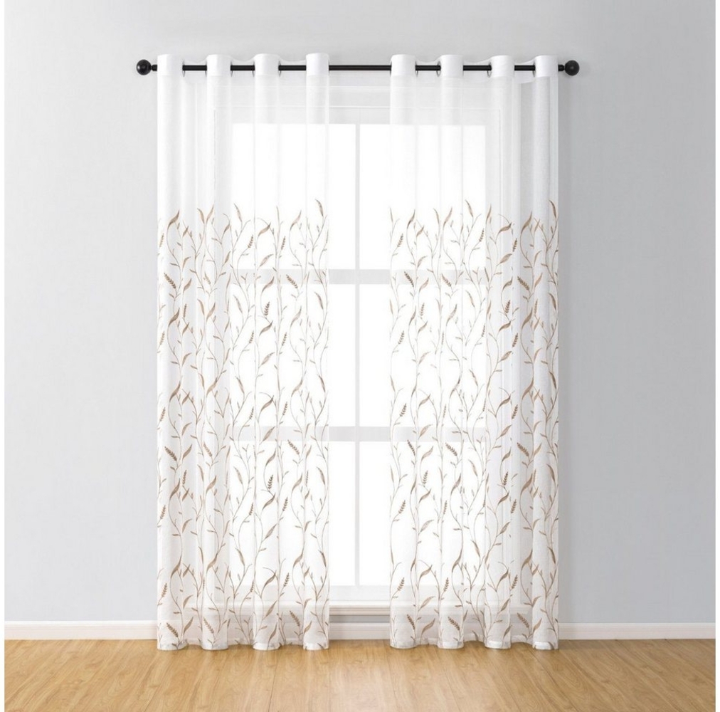 BYSURE Gardine NF12WH00272 (2 St), Ösen, transparent, blätte-Stickerei Vorhang Bild 1