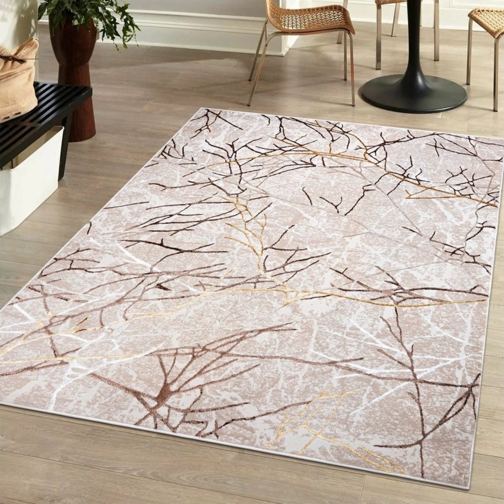 Mazovia Designteppich Modern Teppich für Wohnzimmer - Glänzende Beige Creme mit Gold, 80 x 150 cm Bild 1