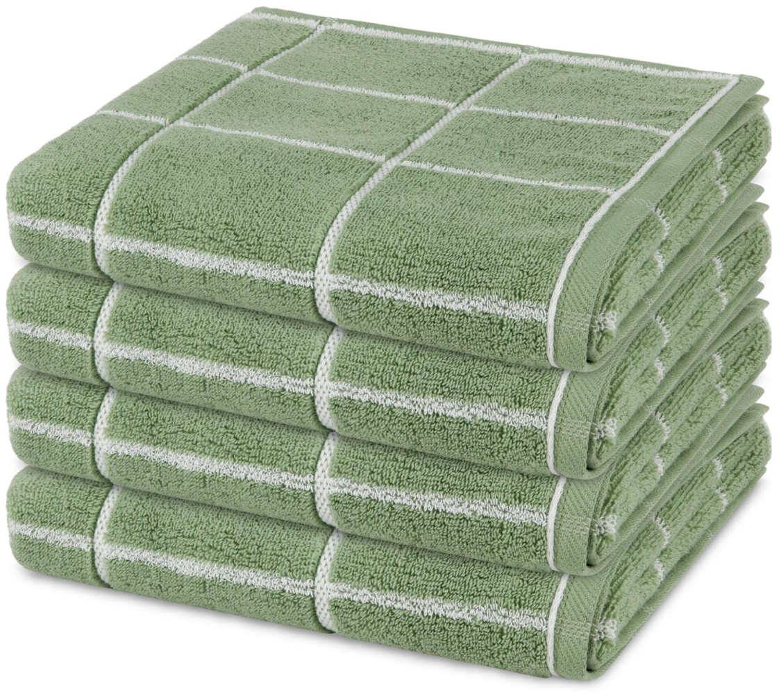 Ross Sensual Skin Karo 4 tlg. Frottier-Set - 4 X Handtuch (50 X 100cm) - 500 - Piniengrün Bild 1