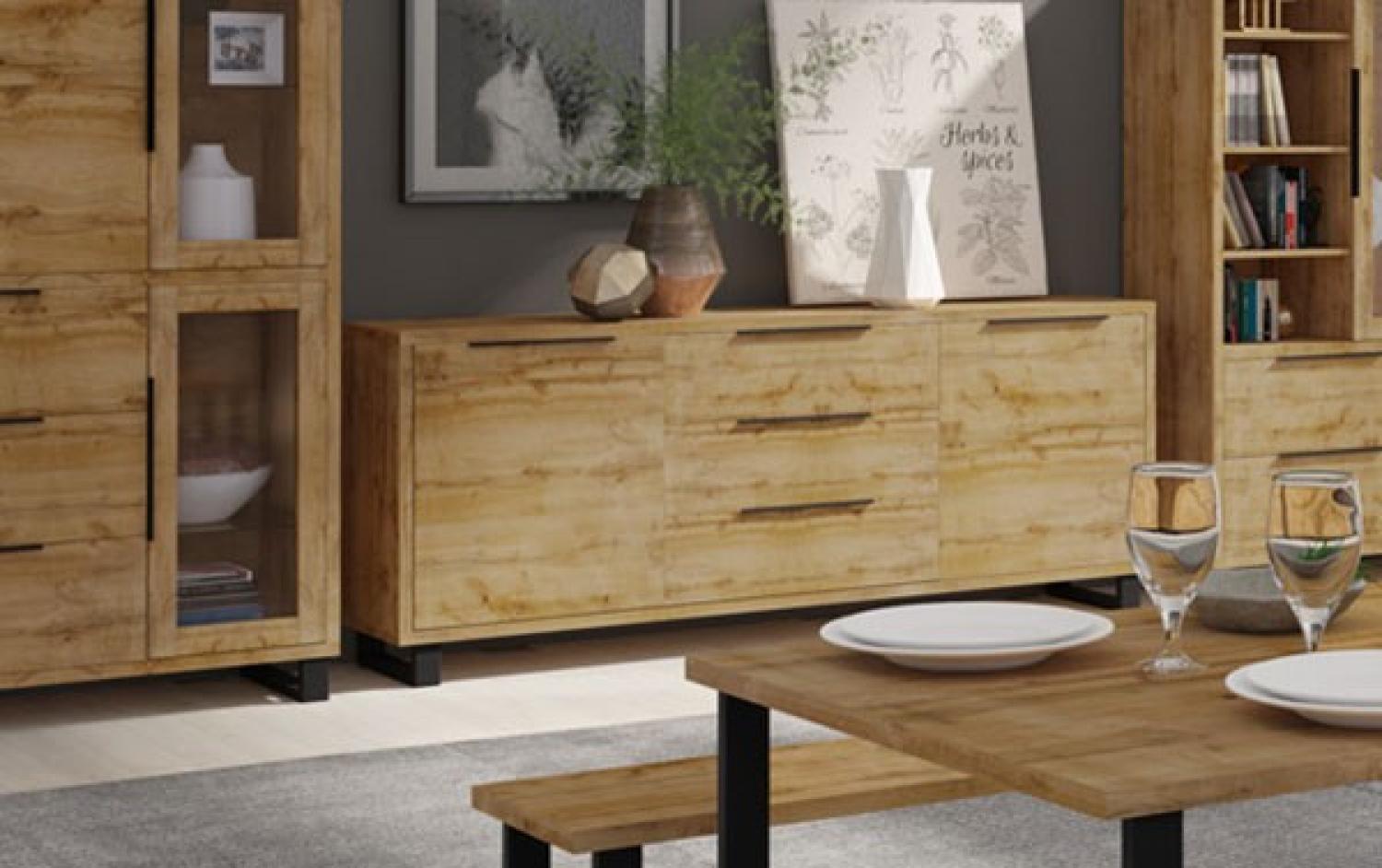 Kommode "Halle" Sideboard mit Schubladen 200cm wotan eiche Bild 1