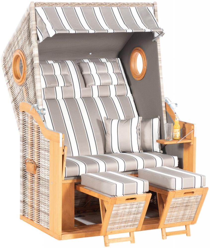 Sonnenpartner Strandkorb Rustikal 34 Z Bullauge Stoff Nr. 1215, 2-Sitzer, Halbliegemodell, PE-Kunstst Bild 1