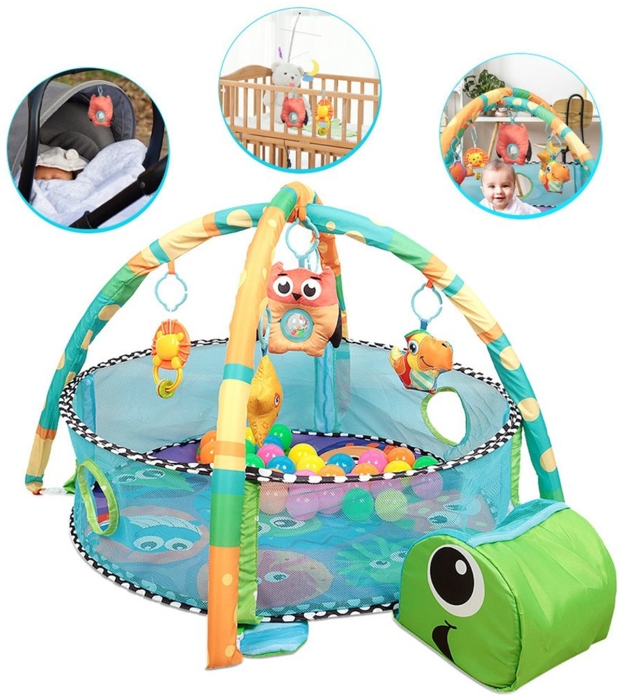 Krabbeldecke Baby Spieldecke Laufstall, Schildkröte Erlebnisdecke Spielbogen, JEOBEST, 3-in-1 Spielmatte Baby mit 30 Bällen, 0+ Monate Bild 1