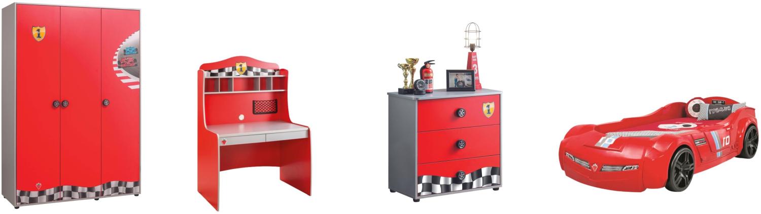 Cilek Pitstop Kinderzimmer 4-teilig mit Autobett Speed in Rot Komplettzimmer inkl. Matratze Bild 1
