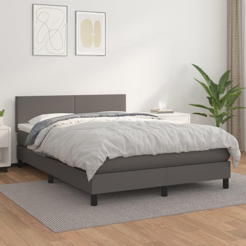 vidaXL Boxspringbett mit Matratze Grau 140x190 cm Kunstleder 3141003 Bild 1