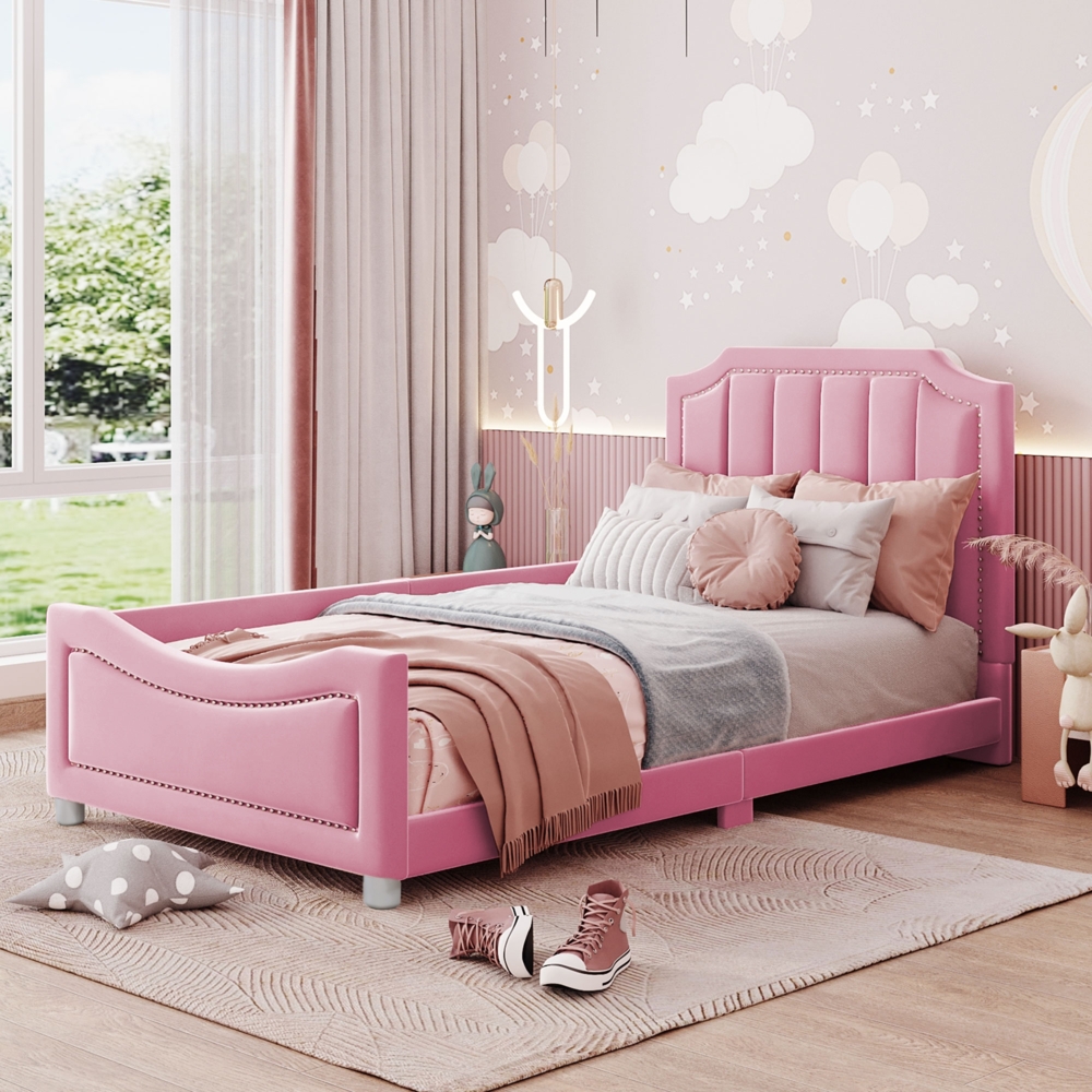 Polsterbett 90x200 cm aus Flanell in Rosa – wandlungsfähig als Schlafsofa mit abgerundetem Bogendesign Bild 1