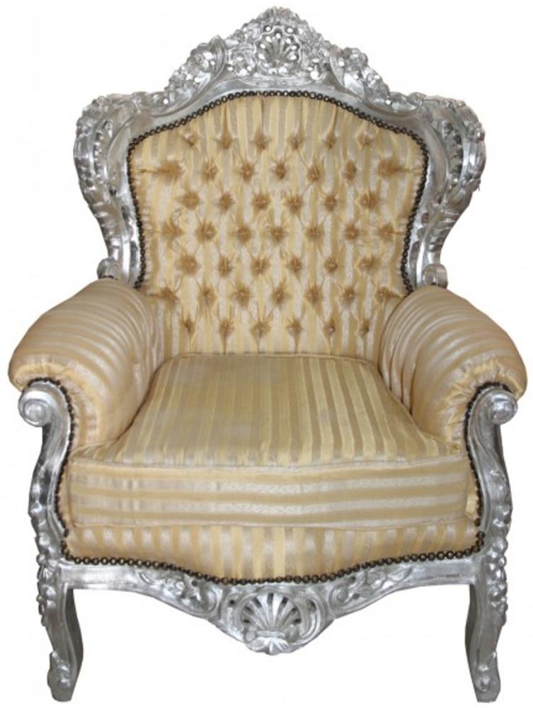 Casa Padrino Sessel King Mod2 Gold / Beige Streifen / Silber - Barock Sessel Bild 1