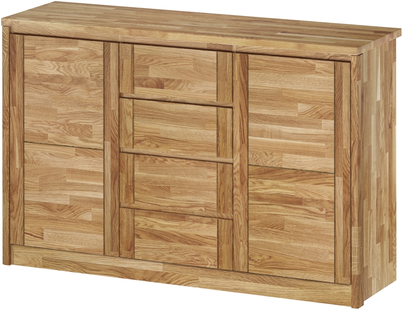 Grifflose Holzkommode Holzschrank mit 4 Schubladen u 2 Türen Eiche geölt 90.50-34 Bild 1
