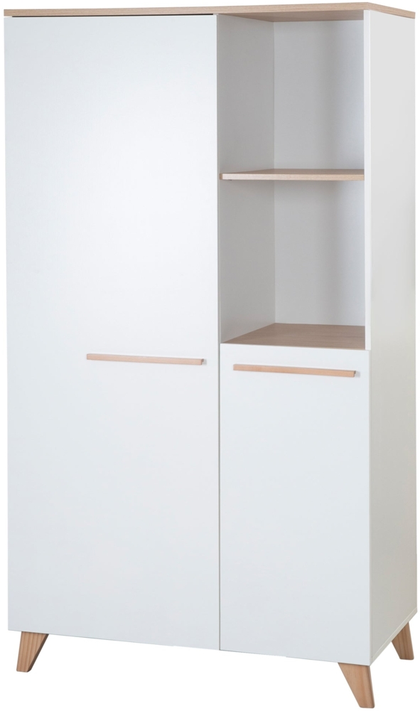 roba Kinderkleiderschrank 2-türig Leon - Hochwertige Griffe & Füße aus massivem Holz - Schrank mit zwei offenen Fächern - Weiß / Dekor Othello Eiche Bild 1