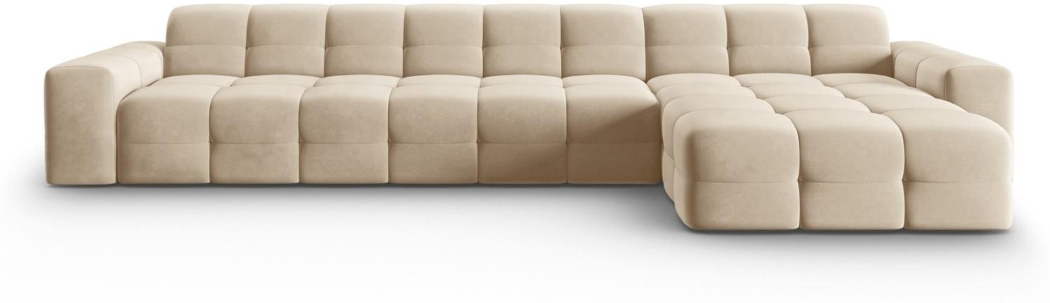 Micadoni 5-Sitzer Samtstoff Ecke rechts Sofa Kendal | Bezug Light Beige | Beinfarbe Black Beech Wood Bild 1