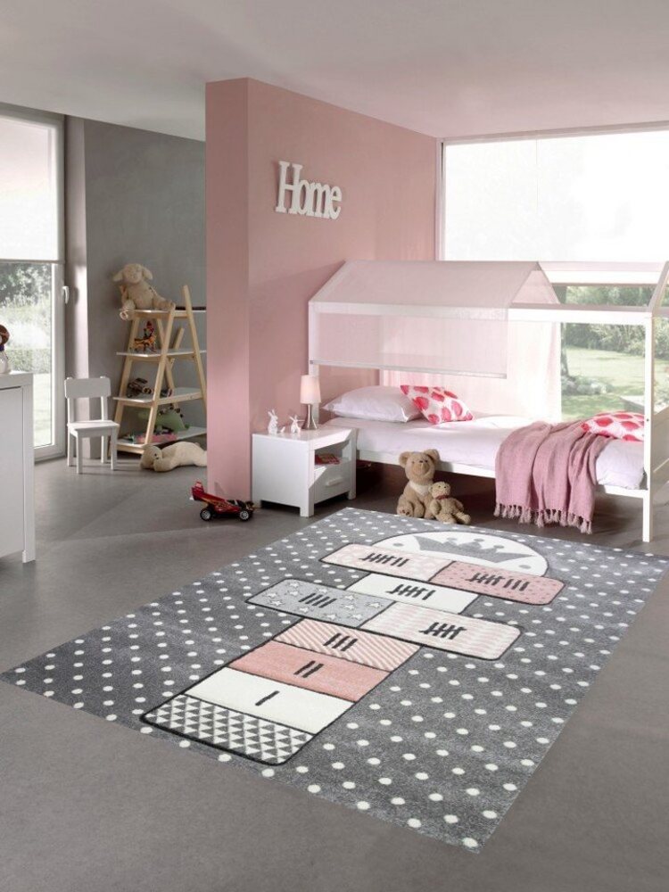 Carpetia Kinderteppich Teppich Kinderzimmer Hüpfspiel Muster rosa grau, rechteckig, Höhe: 13 mm Bild 1