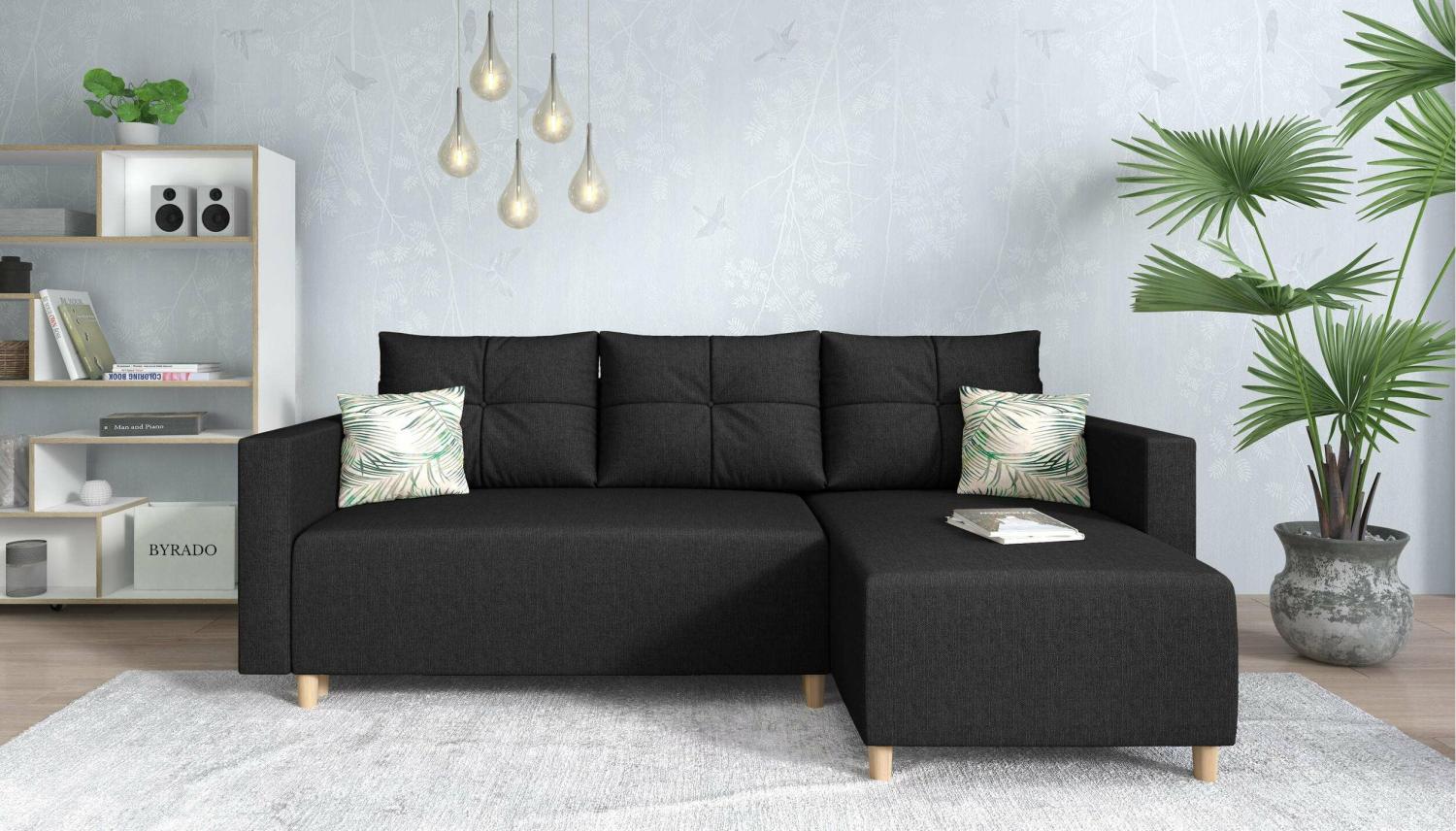 Stylefy Lamone Ecksofa Strukturstoff Schwarz Rechts Bild 1