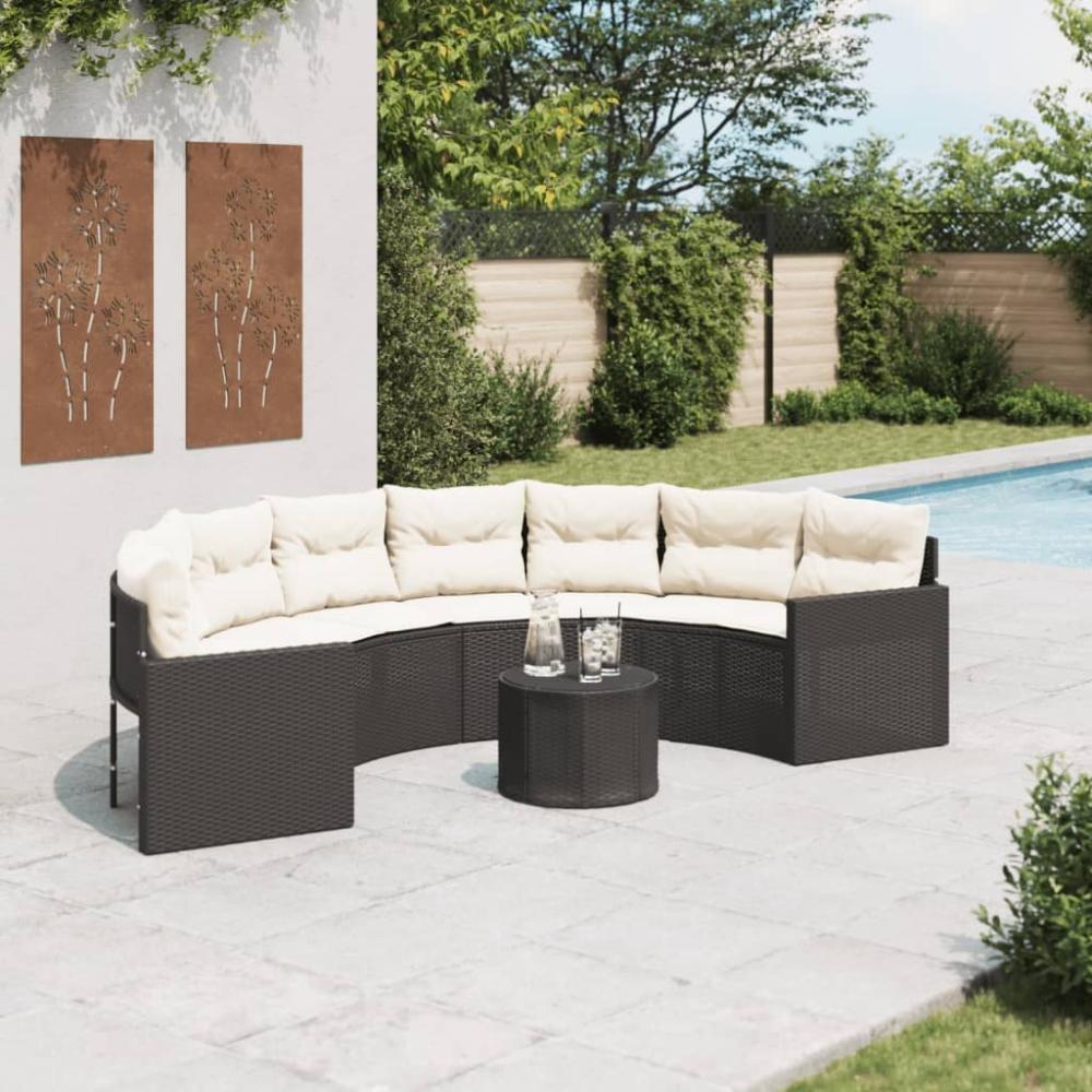 vidaXL Gartensofa mit Tisch und Kissen Halbrund Schwarz Poly-Rattan 3318517 Bild 1