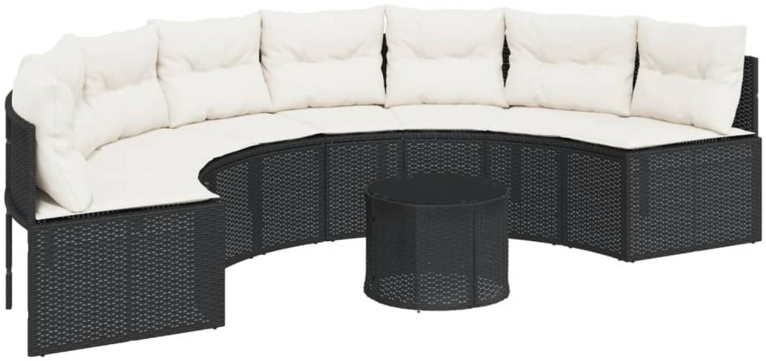 vidaXL Gartensofa mit Tisch und Kissen Halbrund Schwarz Poly-Rattan 3318517 Bild 1