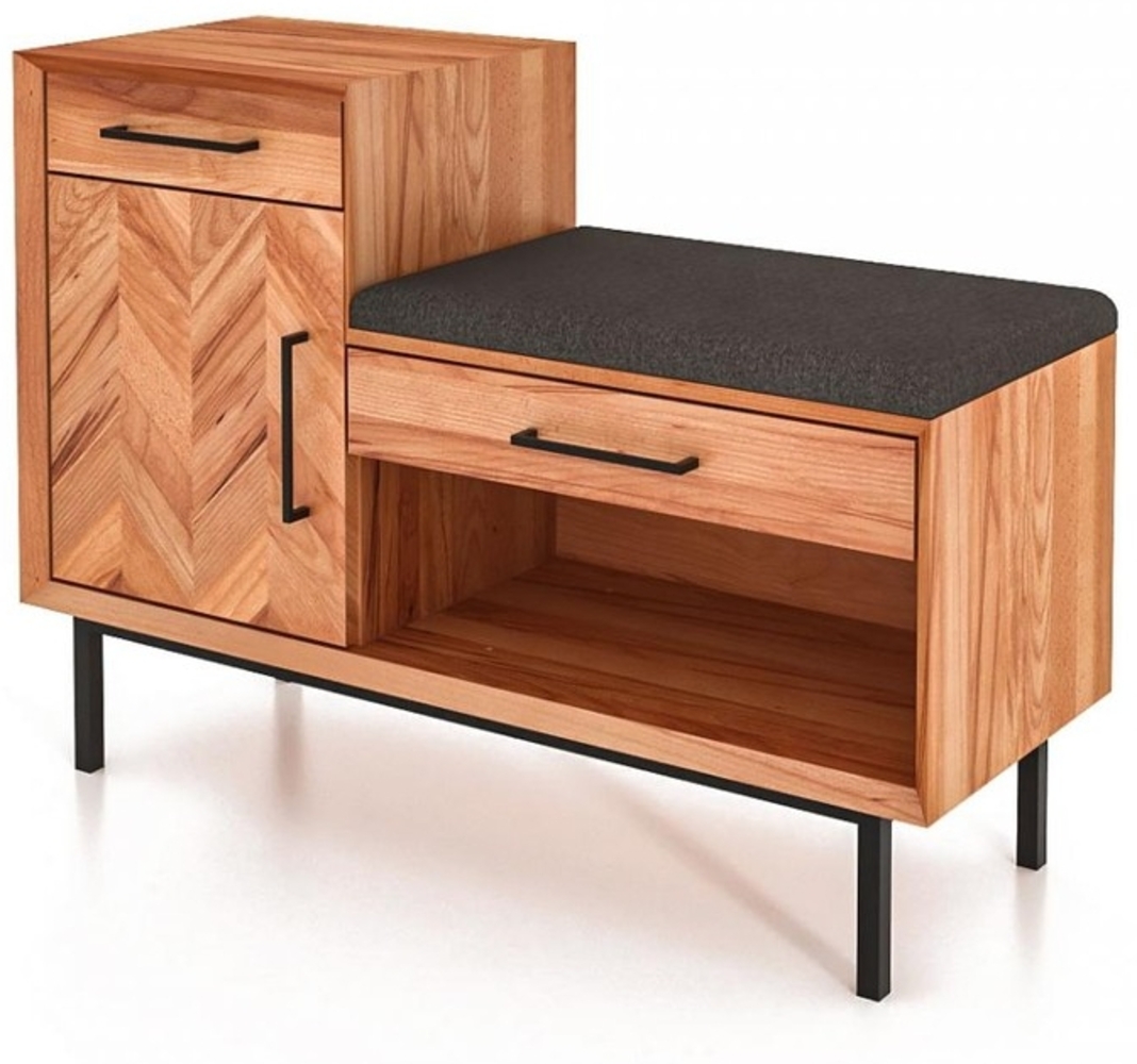 Kommode Seiba Kernbuche massiv 97x36x70 Fischgrät Tür 2 Schubladen 1 Fach Stoff Bild 1