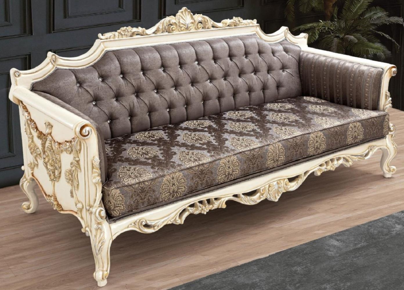 Casa Padrino Luxus Barock Sofa Grau / Braun / Weiß / Gold / Silber Bild 1