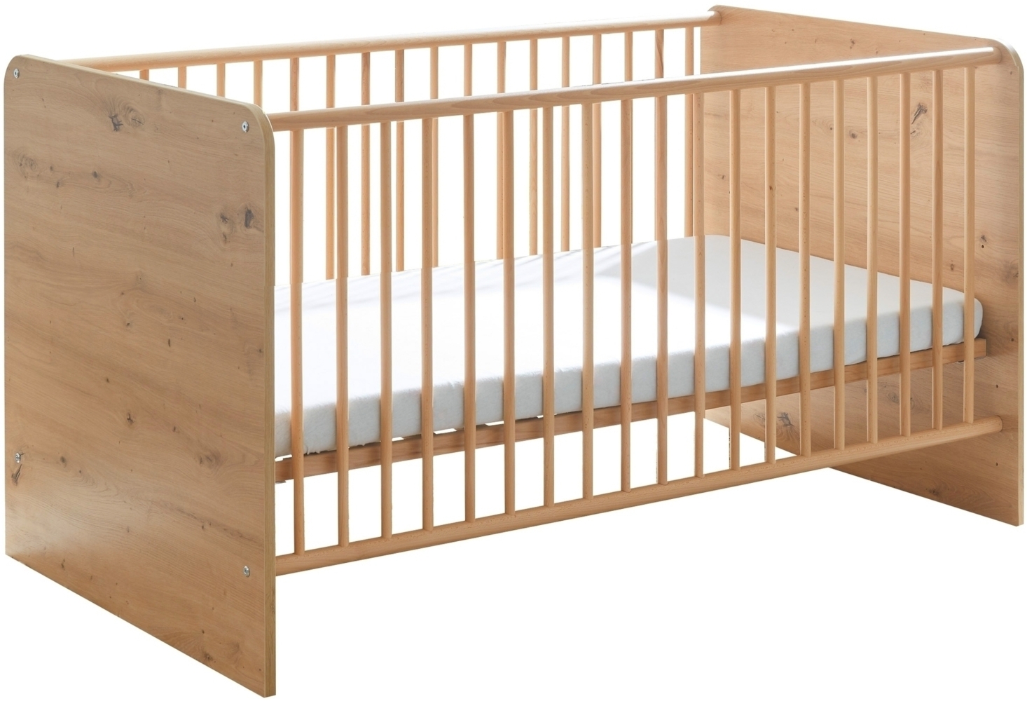 Babybett >Birta< 3 Schlupfsprossen, Artisan Eiche Dekor / Salbei - 78x90x143cm (BxHxT) Bild 1