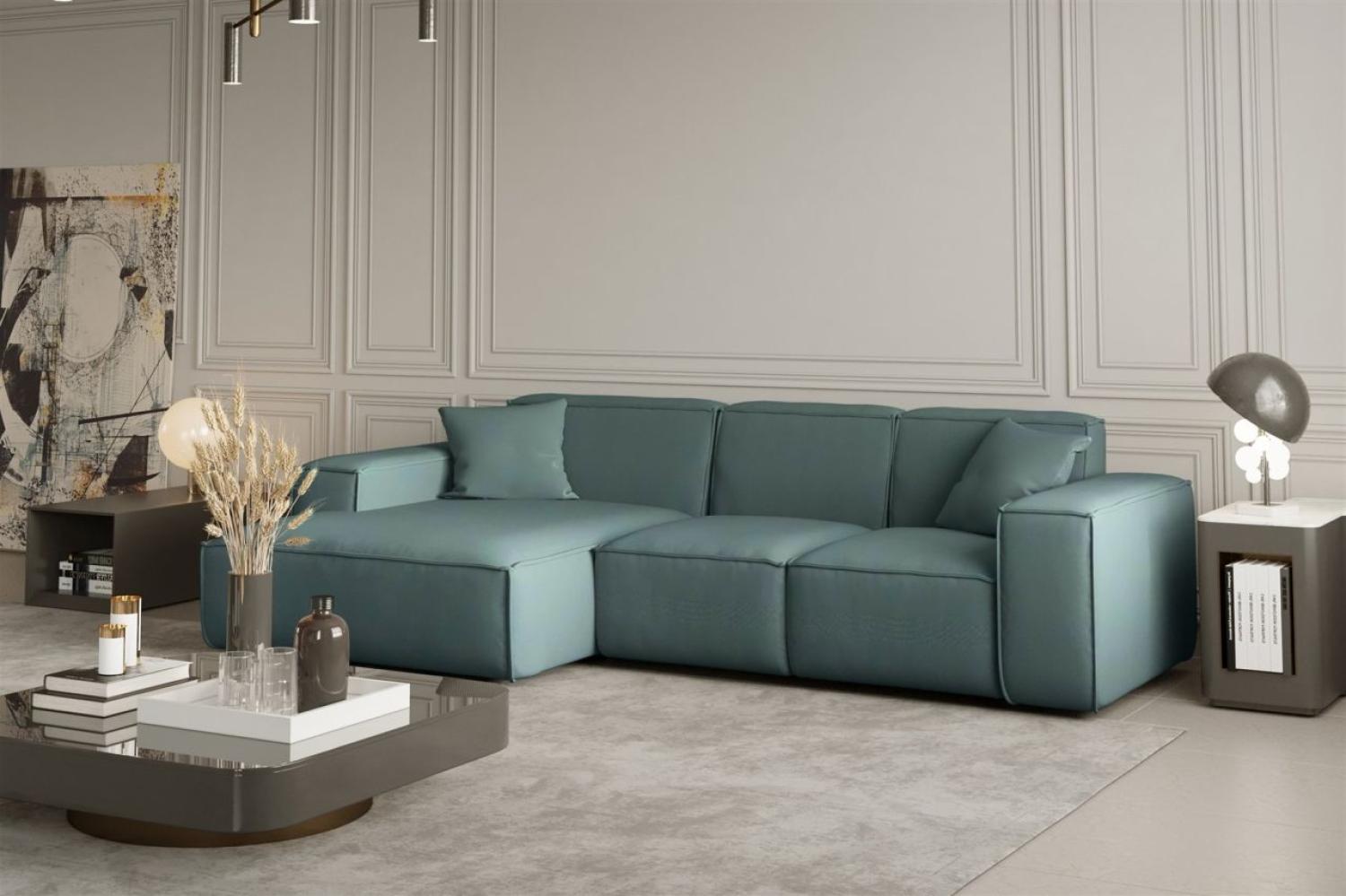 Ecksofa Designersofa CELES in Stoff Opera Velvet Petrol Ottomane Links Bild 1