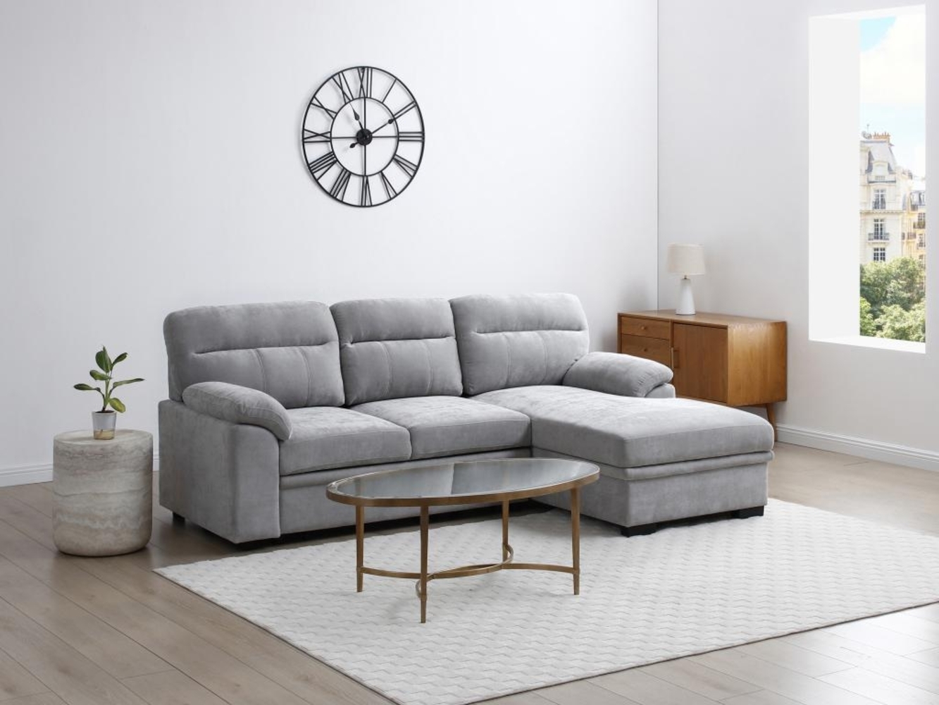 Vente-unique - Ecksofa mit Schlaffunktion - Ecke rechts - Stoff - Grau - ULENIO Bild 1