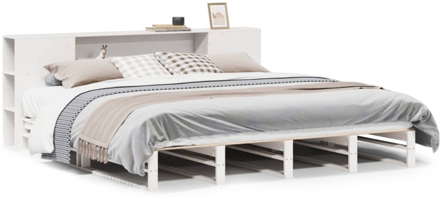 vidaXL Massivholzbett mit Regal ohne Matratze Weiß 200x200 cm 3323888 Bild 1