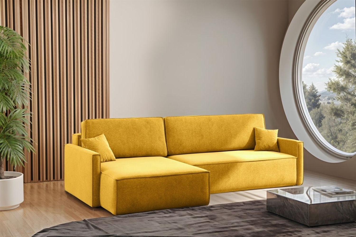 Ecksofa Schlafsofa Sofa LOUIS Stoff Salvador Honiggelb Ottomane Links Bild 1