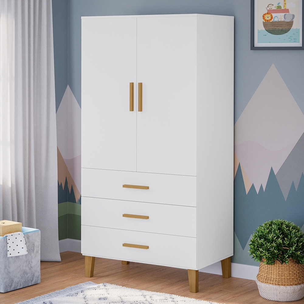 Bellabino 'Liri' Kinderkleiderschrank, weiß, Kleiderschrank für Kinderzimmer mit 3 Schubladen und Kleiderstange Bild 1