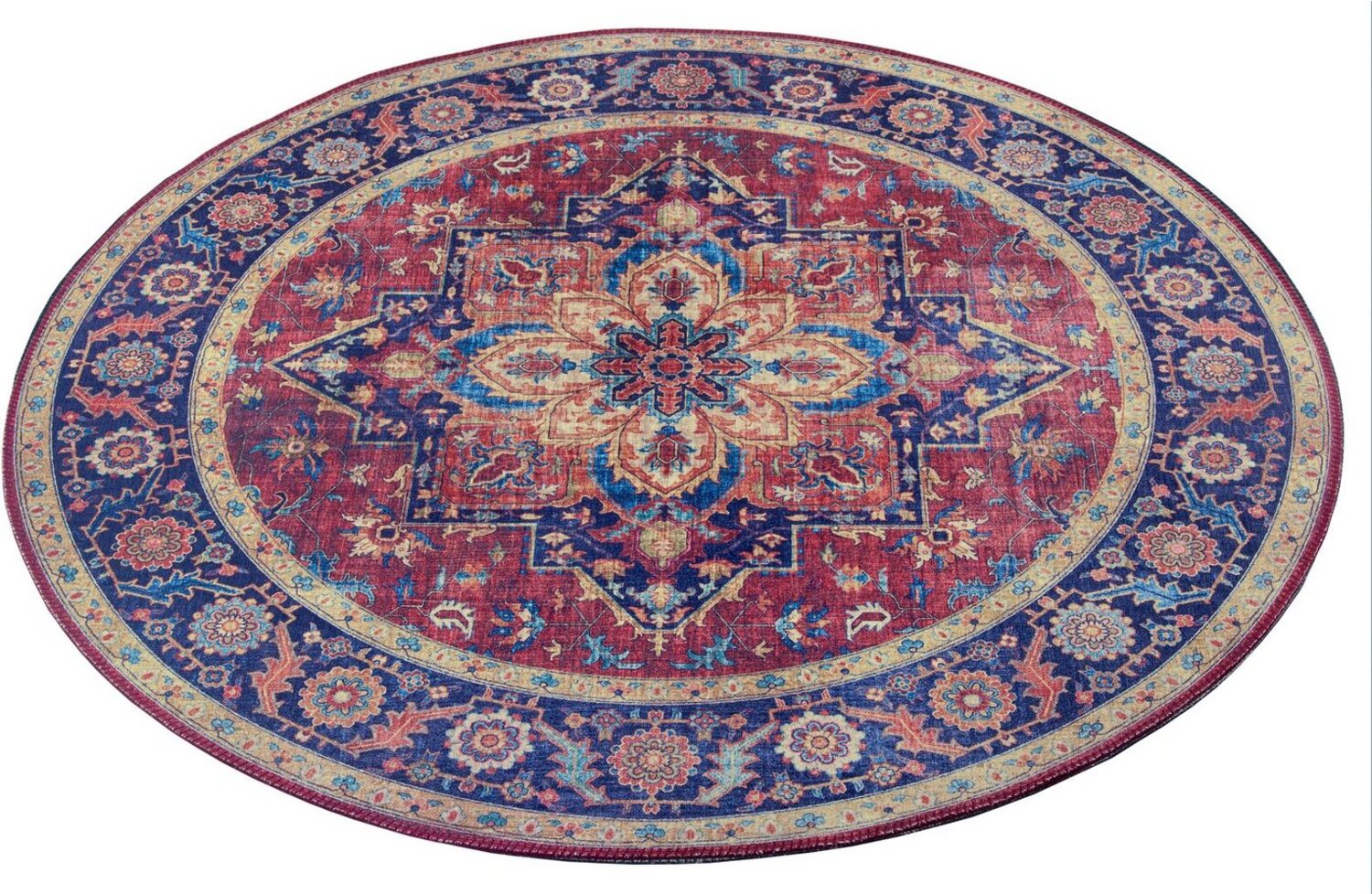 Vintage Teppich Anthea - plum-rot - 160 cm Durchmesser Bild 1