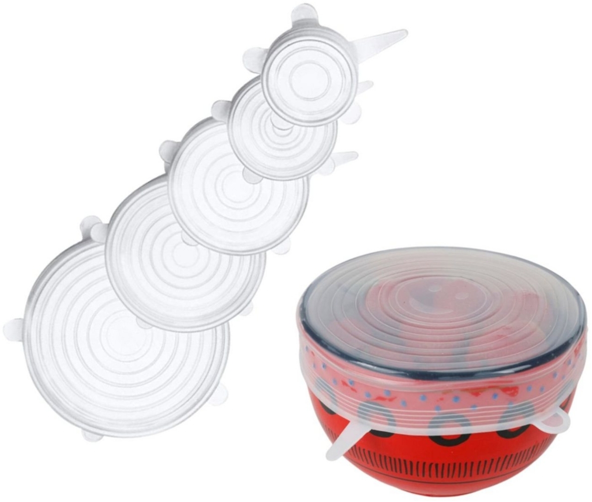 BURI Silikon-Deckel 5er-Set transparent Frischhaltedeckel wiederverwendbar dehnbar Bild 1