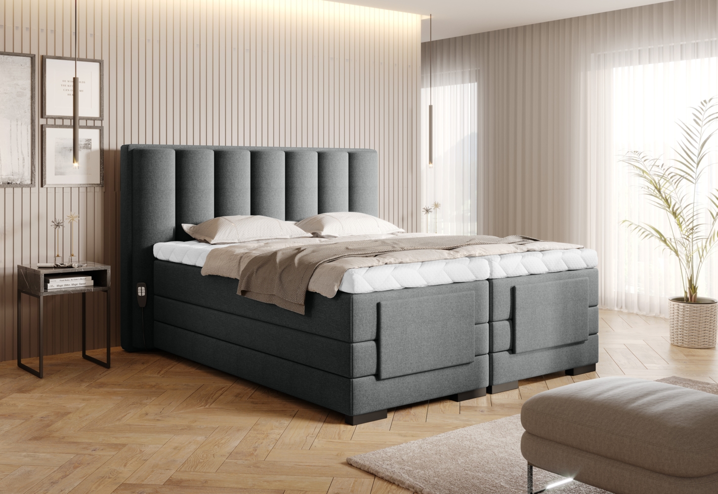 Veros 180x200, Boxspring Bett, Grau Bild 1