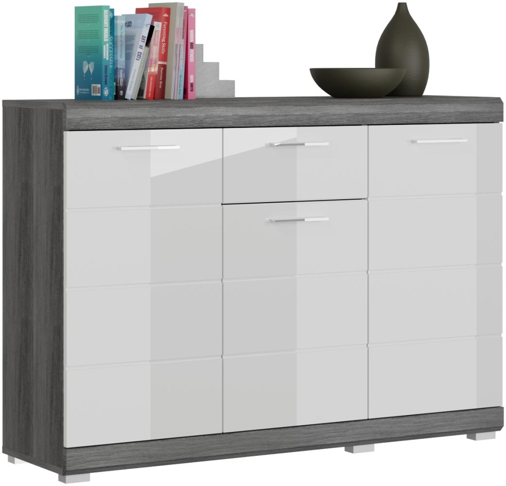 Kommode >Sandusky< in rauchsilber/weiß hochglanz - 120x85x37cm (BxHxT) Bild 1