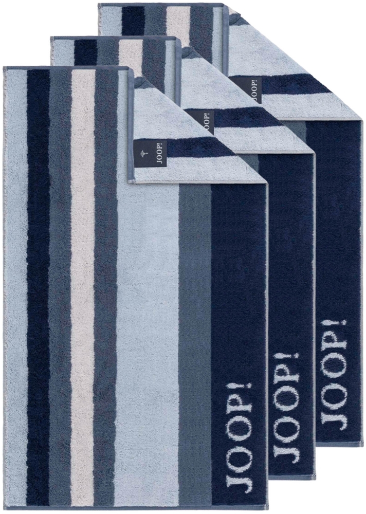 JOOP! Gästetuch, 3er Pack - Vibe, 30x50 cm, Walkfrottier, Baumwolle, Streifen Blau Bild 1