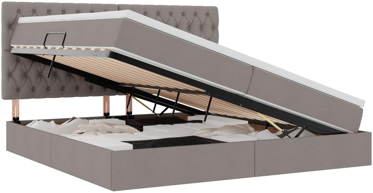 vidaXL Bett mit LED-Lichtleisten mit Kopfteil Taupe 200 x 200 cm Stoff 3372504 Bild 1