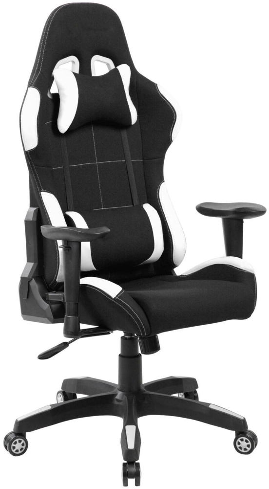 Dmora Stuhl mit Rädern Mindy, Gaming-Sessel für Erwachsene, Schreibtischstuhl, 57x72h124/134 cm, Schwarz und Weiß Bild 1